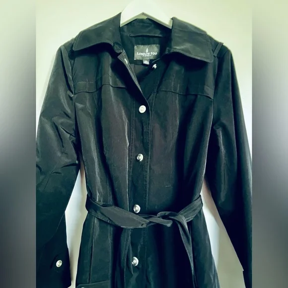 London Fog Black Hooded Women's Trench Coat Size XL - Picture 3 of 6